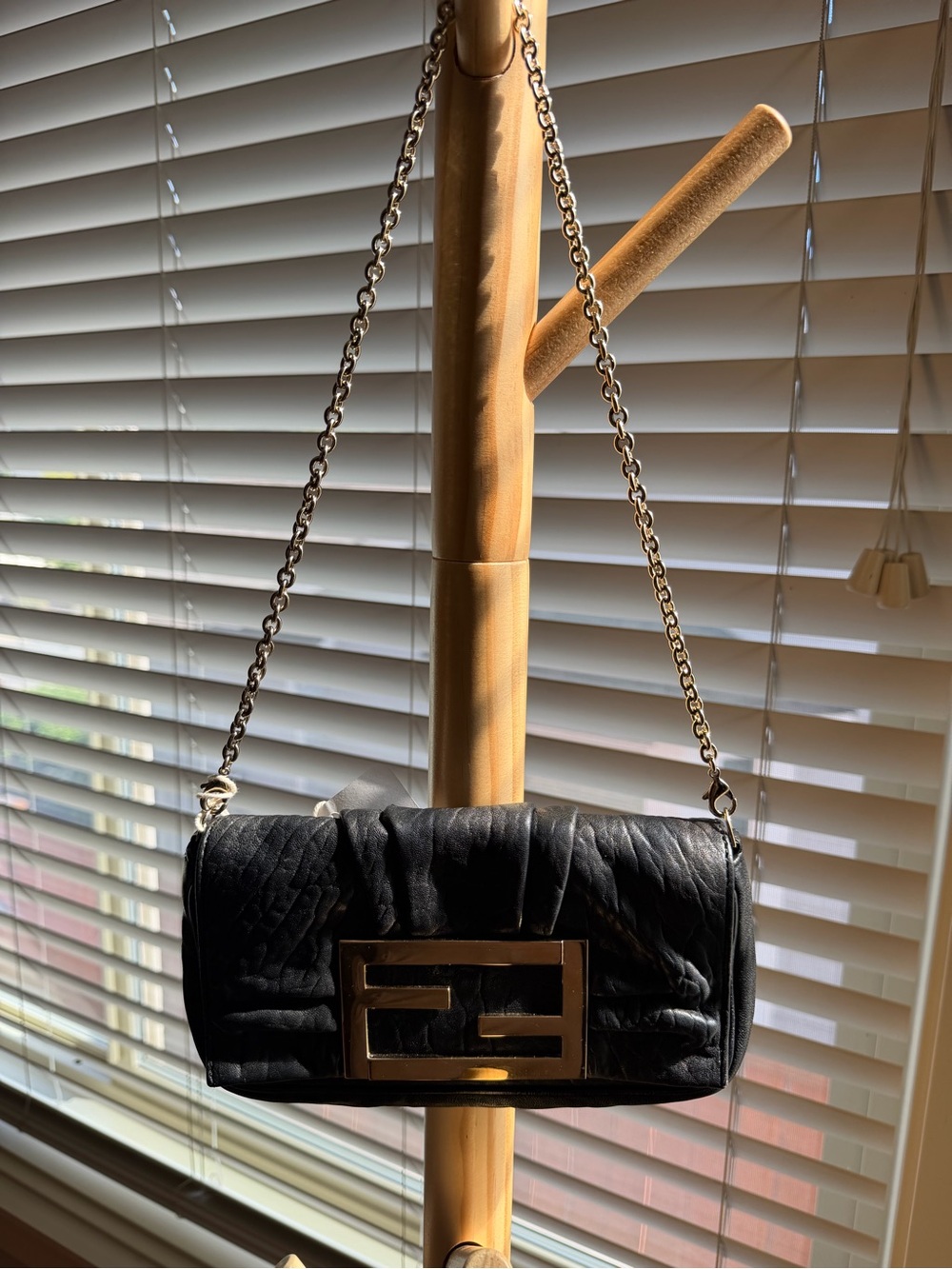 Fendi Black Quilted Leather Shoulder Bag with Gold-Tone FF Plaque